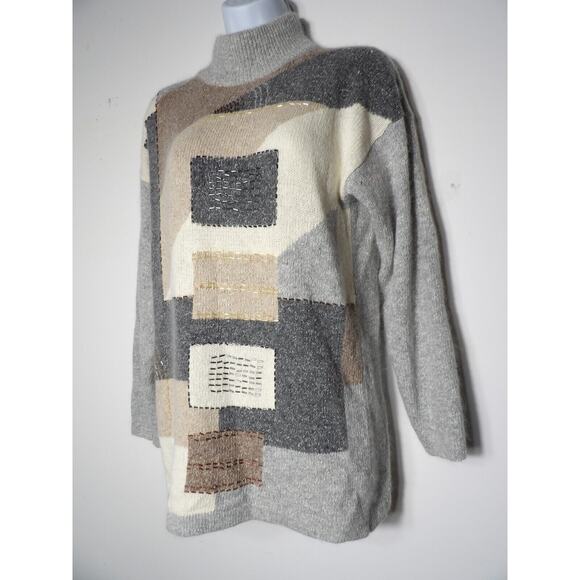 Summit Hill Sweater Womens Small Beaded Artsy Silk Angora Lambswool 90s Mock - Picture 3 of 14
